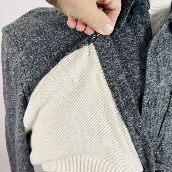 J Crew Small Knit Goods Flannel Shirt Thermal Lined Gray Cotton Button Front - Picture 4 of 6